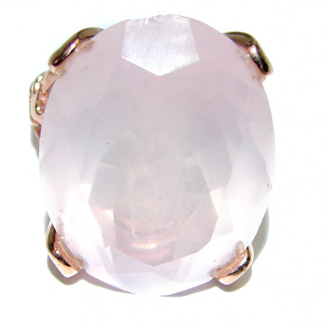 Large 10.2 carat Rose Quartz 18K Gold over .925 Sterling Silver brilliantly handcrafted ring s. 5 3/4