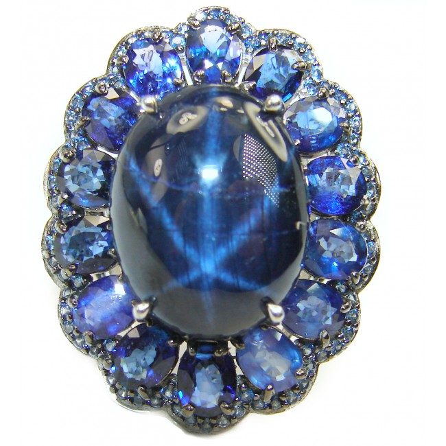 Casablanca Sky by Night Genuine 16.8 carat Star Sapphire .925 Sterling Silver handmade Ring size 8