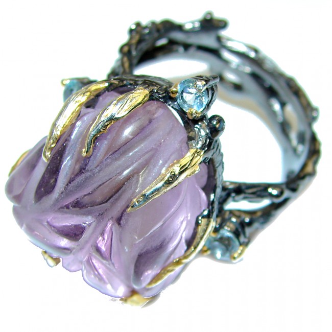 Jumbo Vintage Style Carved Amethyst .925 Sterling Silver handmade Cocktail Ring s. 9
