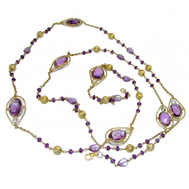 38 inches Amethyst 14K Gold over .925 Sterling Silver handmade Station Necklace