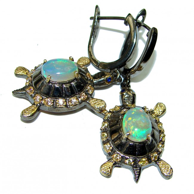 Precious Ethiopian Opal 14K Gold over .925 Sterling Silver handmade earrings