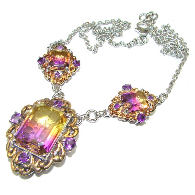 Royal Quality Oval cut Ametrine 18K Gold over .925 Sterling Silver handcrafted necklace