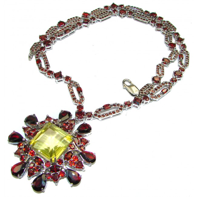 Magical Citrine Garnet .925 Sterling Silver handcrafted Statement necklace