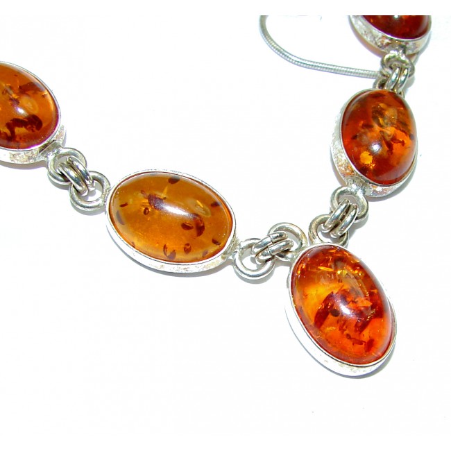 One in the World Natural Baltic Amber .925 Sterling Silver handcrafted necklace