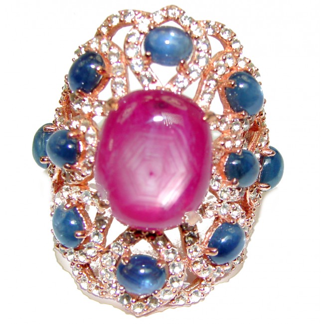 14.3carat Star Ruby 14K Rose Gold over .925 Sterling Silver handcrafted Large Statement Ring size 8