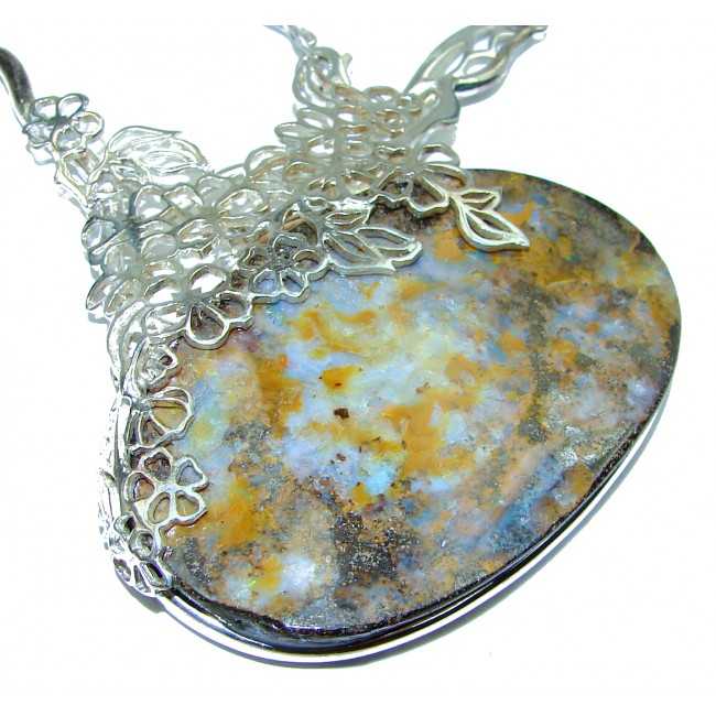 Huge Australian Boulder Opal .925 Sterling Silver brilliantly handcrafted necklace