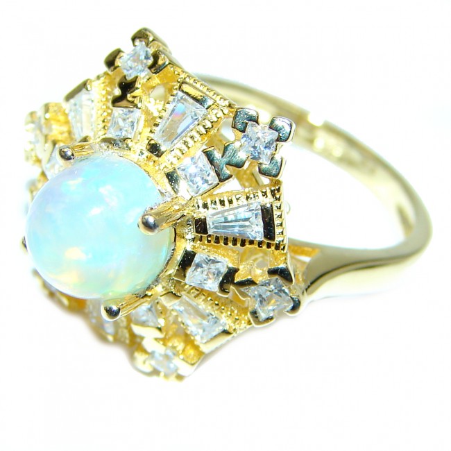 Authentic Ethiopian Opal 18K Gold over .925 Sterling Silver handcrafted ring size 6 1/2