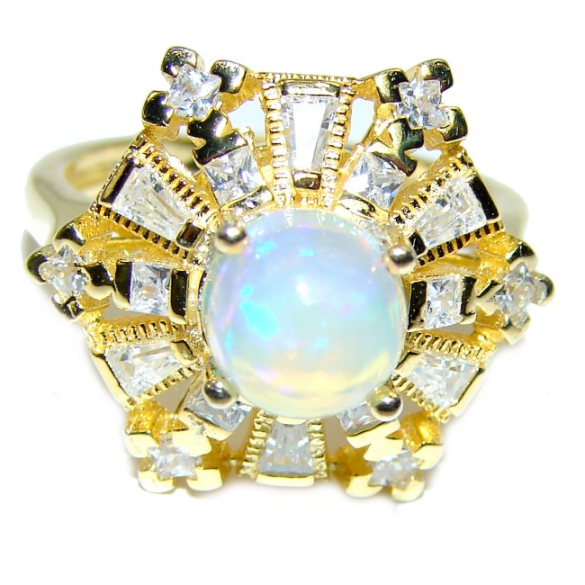 Authentic Ethiopian Opal 18K Gold over .925 Sterling Silver handcrafted ring size 6 1/2