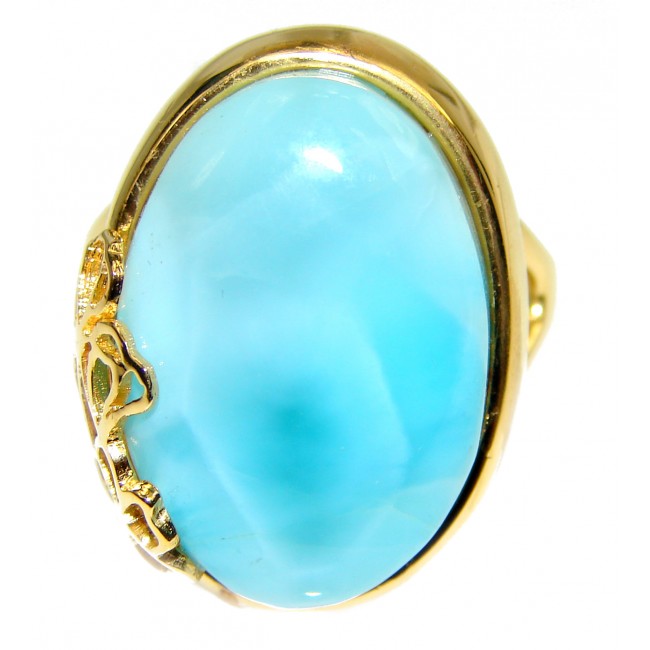 42.6 carat Larimar 18K Gold over .925 Sterling Silver handcrafted Ring s. 9