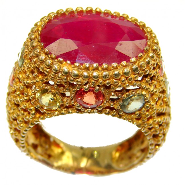 Stunning quality authentic Ruby 14K Gold over .925 Sterling Silver Ring size 7