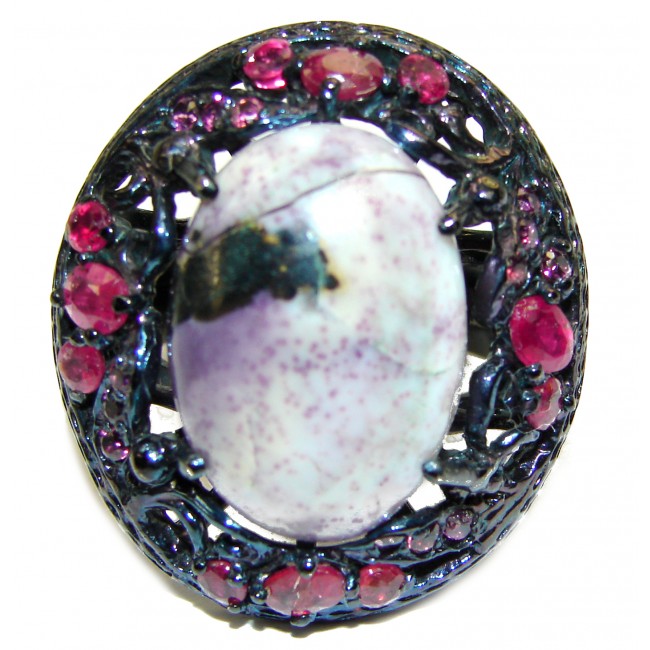 Perfect Tiffany Jasper Ruby Black Rhodium over .925 Sterling Silver handmade Ring s. 8 1/4