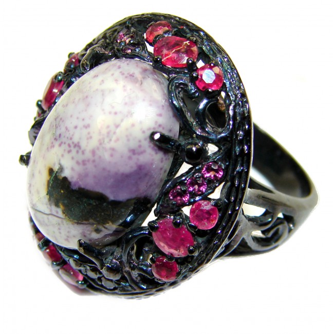 Perfect Tiffany Jasper Ruby Black Rhodium over .925 Sterling Silver handmade Ring s. 8 1/4
