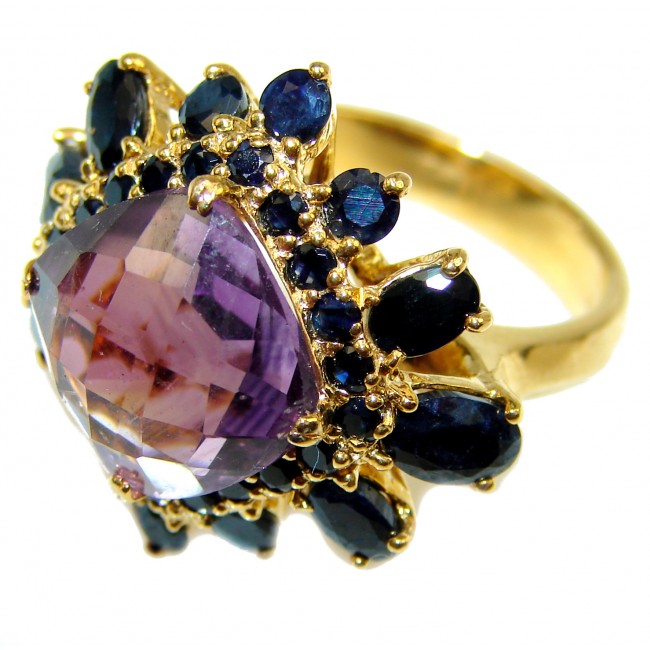 Vintage Beauty Amethyst Sapphire 14K Gold over .925 Sterling Silver handcrafted ring size 8