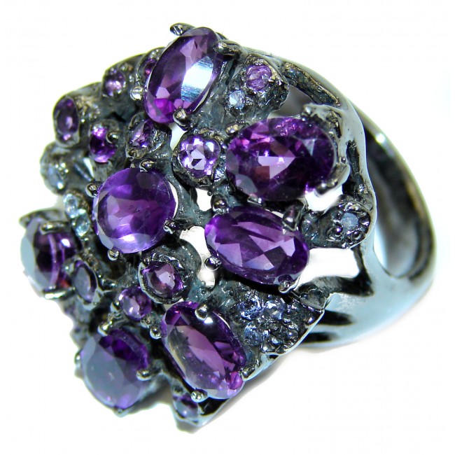Purple Romance Amethyst black Rhodium over .925 Sterling Silver handcrafted ring size 8