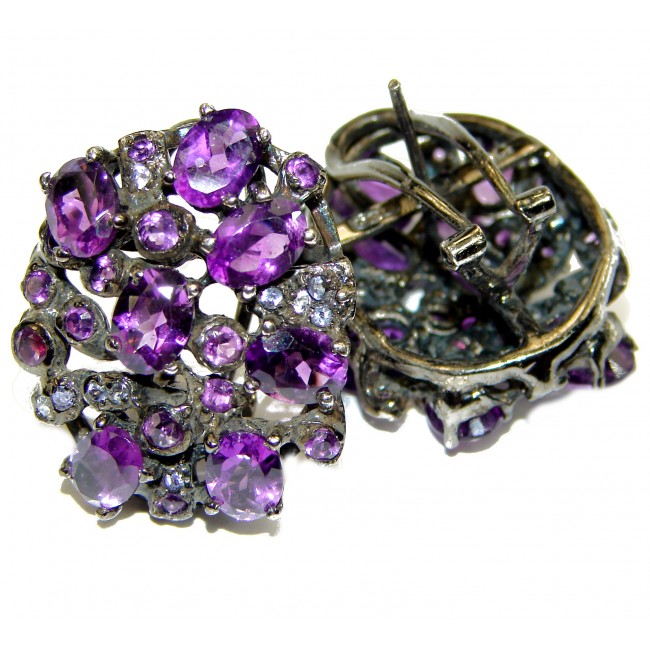 Purple Romance Amethyst black Rhodium over .925 Sterling Silver handcrafted earrings