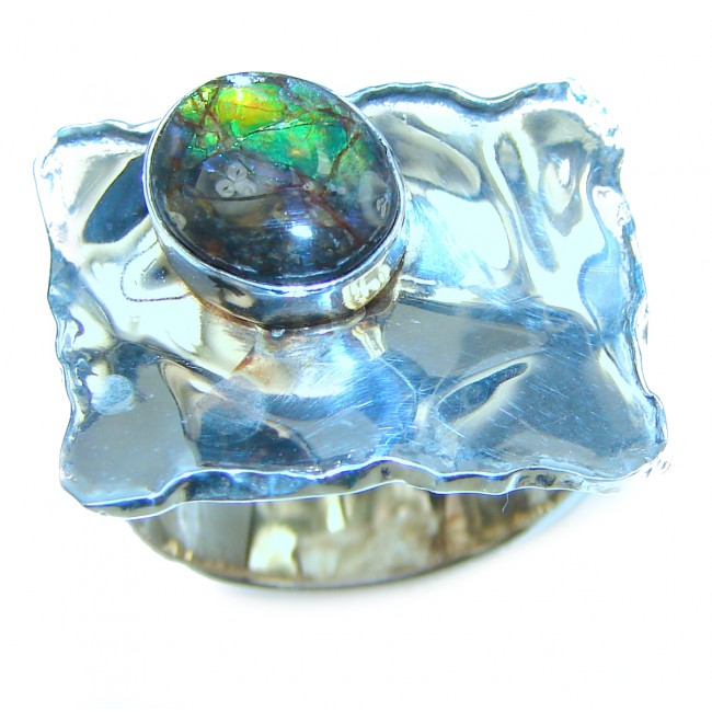 Pure Energy Genuine Canadian Ammolite .925 Sterling Silver handmade ring size 7 1/2