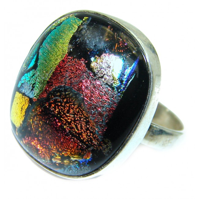 Mystical Night Dichroic Glass .925 Sterling Silver handcrafted Ring s. 10