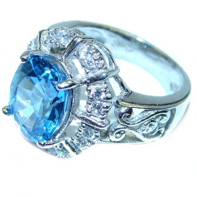 Electric Blue Swiss Blue Topaz .925 Sterling Silver handmade Ring size 7