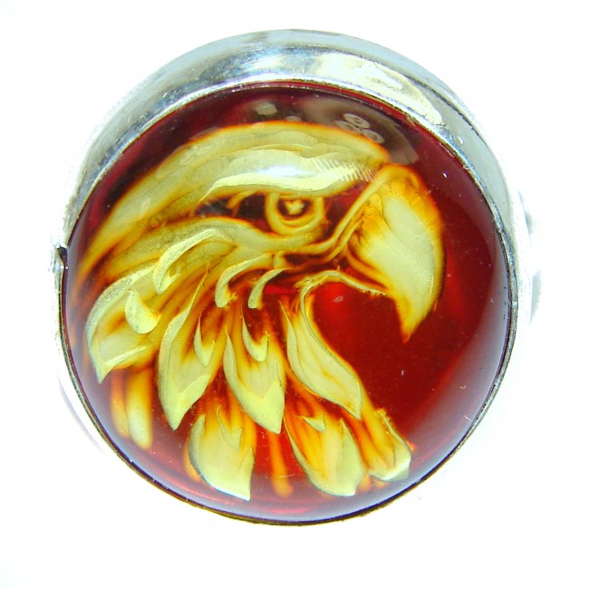 Spring Flowers Authentic carved Baltic Amber .925 Sterling Silver handmade ring size 7 adjustable