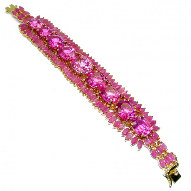 Pink Dream authentic Pink Topaz Ruby 14K Gold over .925 Sterling Silver handcrafted HUGE Bracelet