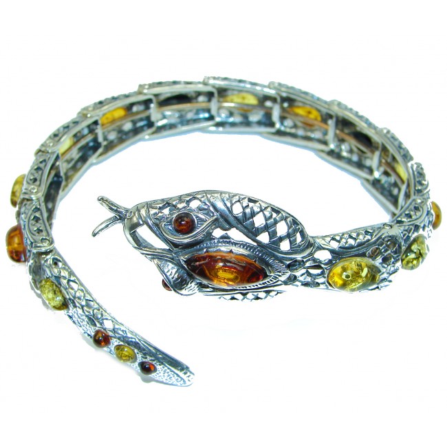 Huge Snake Genuine Baltic Amber .925 Sterling Silver handcrafted Bracelet