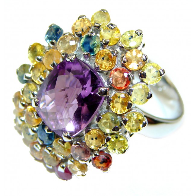 Purple Romance Amethyst Sapphire .925 Sterling Silver handcrafted ring size 8