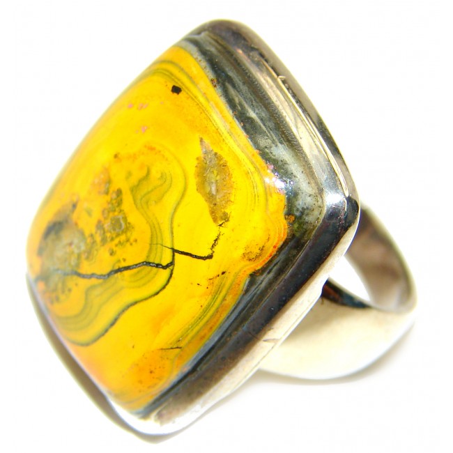 Vivid Beauty Yellow Bumble Bee .925 Jasper Sterling Silver ring s. 7 3/4