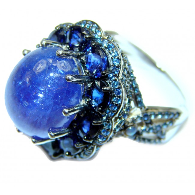 Incredible 22.85 carat authentic Tanzanite Sapphire .925 Sterling Silver handmade large Ring size 7 3/4