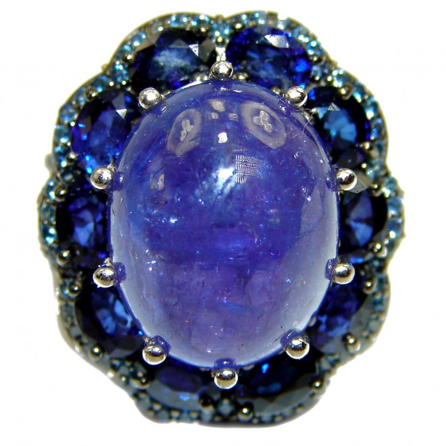 Incredible 22.85 carat authentic Tanzanite Sapphire .925 Sterling Silver handmade large Ring size 7 3/4
