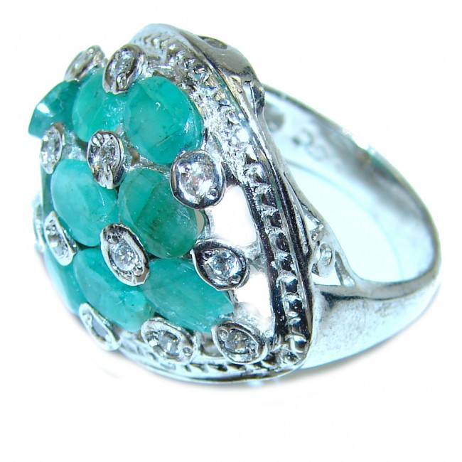 32.5 carat Spectacular Emerald .925 Sterling Silver handmade ring s. 7 1/4