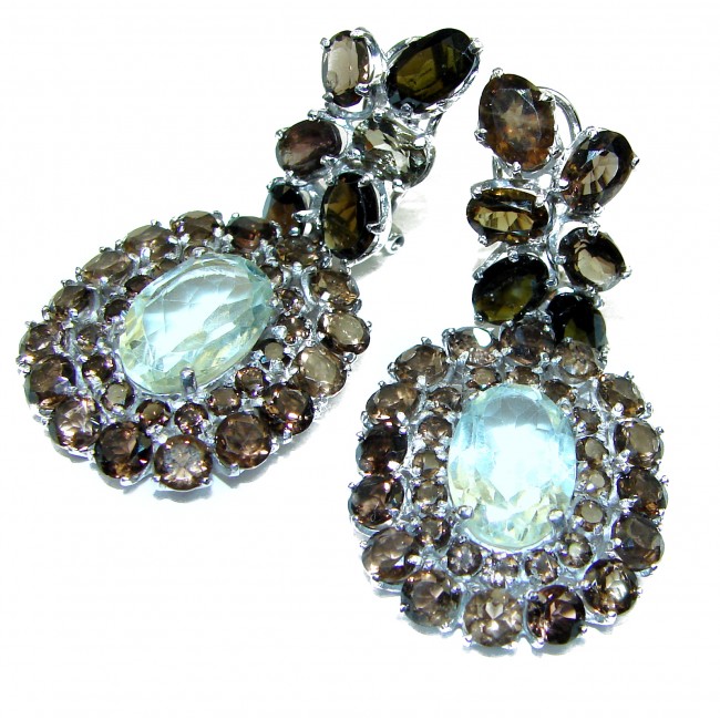 Amazing authentic Green Amethyst 14k white Gold over .925 Sterling Silver earrings