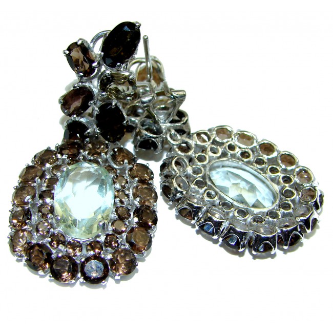 Amazing authentic Green Amethyst 14k white Gold over .925 Sterling Silver earrings