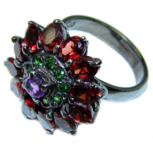 Scarlet Starlight Authentic Garnet black rhodium over .925 Sterling Silver Ring size 8 1/2
