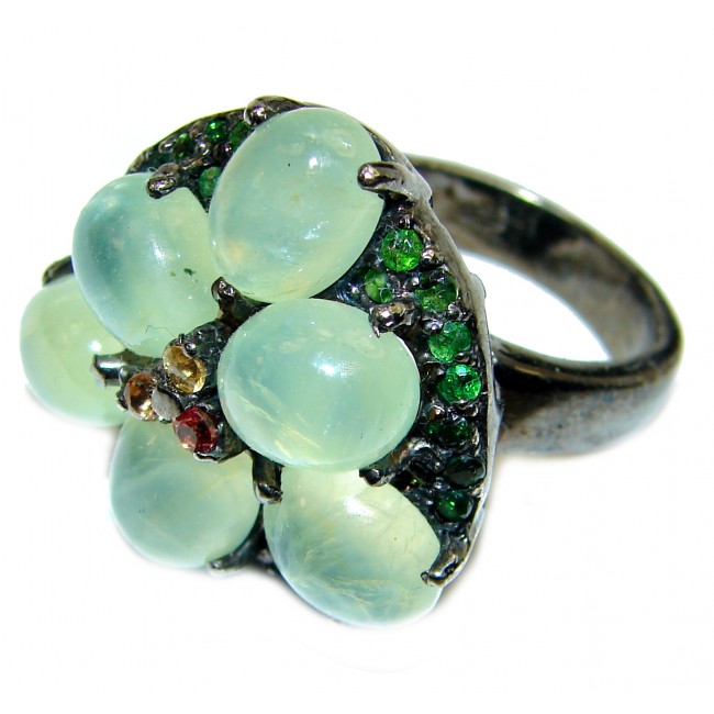LARGE Natural Prehnite .925 Sterling Silver handmade ring s. 7 1/2