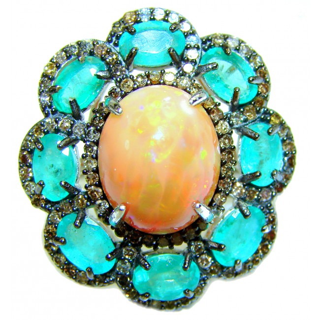 Exceptional quality Genuine 8.5 carat Ethiopian Opal 18K Gold over.925 Sterling Silver handmade Ring size 8 1/4