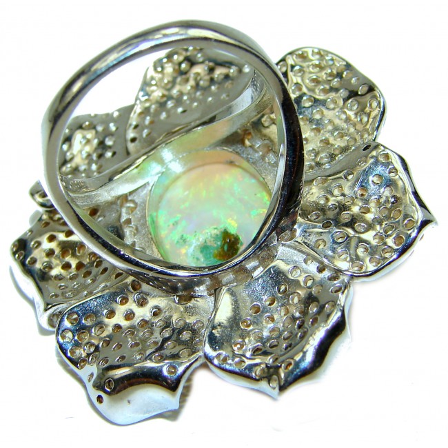 Fire Queen Genuine 12.5 carat Ethiopian Opal 18K Gold over.925 Sterling Silver handmade Ring size 7 1/4