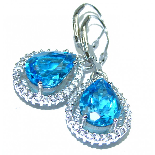 Spectacular Swiss Blue Topaz .925 Sterling Silver handcrafted earrings
