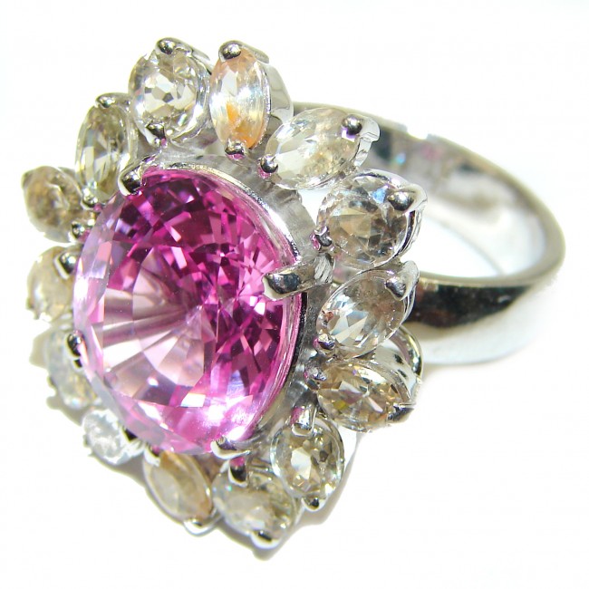 Huge Trillion cut Sweet Pink Topaz .925 Silver handcrafted Ring s. 9