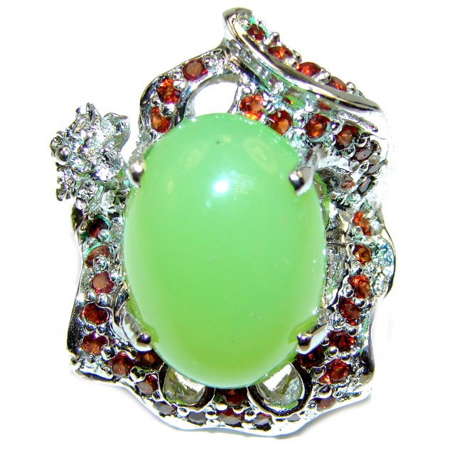 LARGE Natural Prehnite .925 Sterling Silver handmade ring s. 8