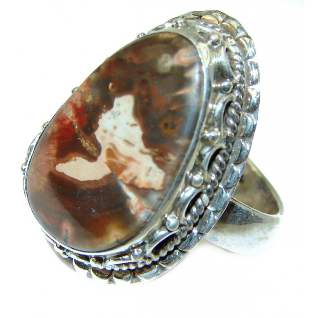 Exotic Petrified Wood .925 Sterling Silver Ring size 5 3/4
