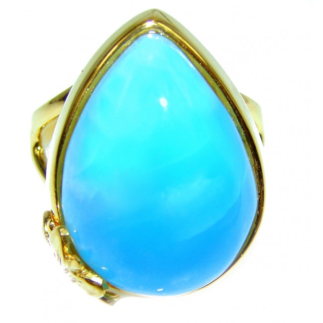 22.6 carat Larimar 18K Gold over .925 Sterling Silver handcrafted Ring s. 8