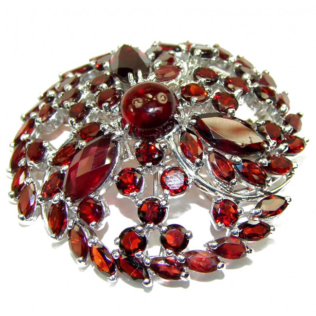 Classy Beauty genuine Ruby Garnet .925 Sterling Silver handmade Pendant - Brooch