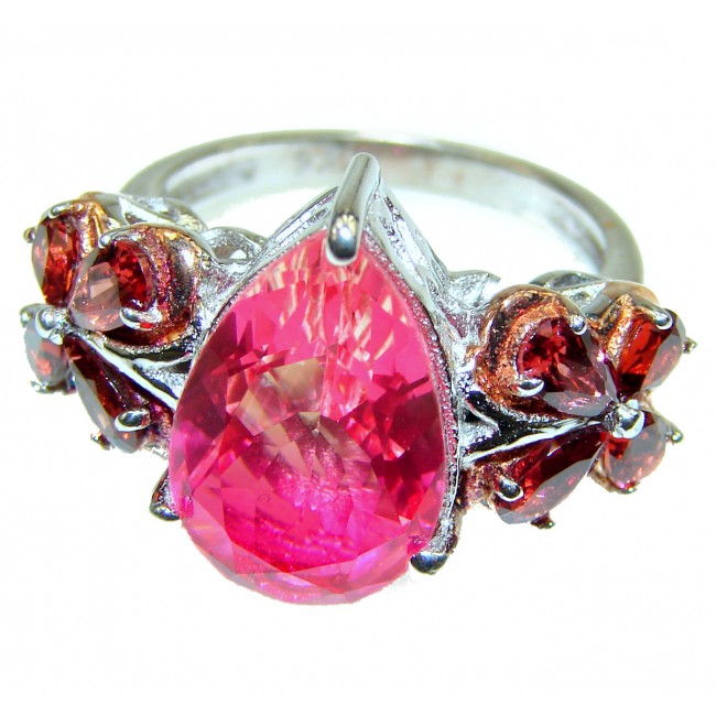 Genuine 25ct Pink Tourmaline color Topaz .925 Sterling Silver handcrafted ring; s. 7