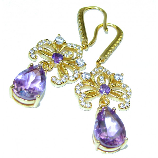 Amazing authentic Amethyst 14k Yellow Gold over .925 Sterling Silver earrings