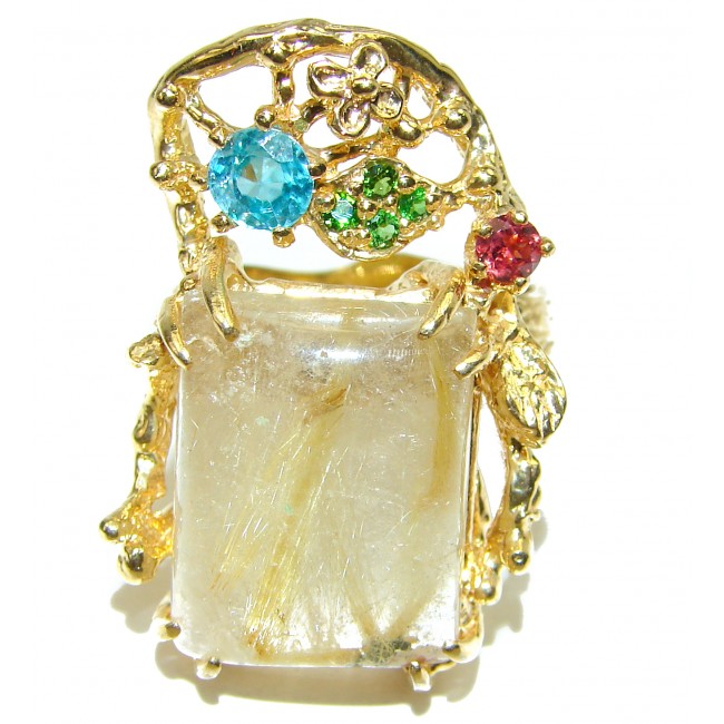 Best quality Golden Rutilated Quartz 18K Gold over .925 Sterling Silver handcrafted Ring Size 9