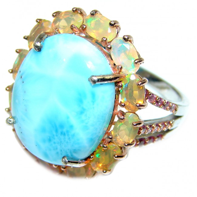 Dream Island Natural Larimar Ethiopian Opal .925 Sterling Silver handcrafted Ring s. 8