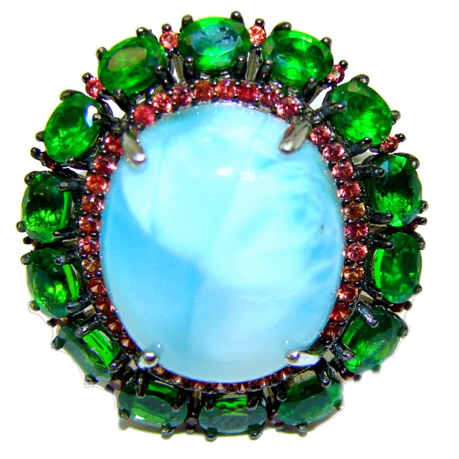 Natural Larimar Ethiopian Chrome Diopside .925 Sterling Silver handcrafted Ring s. 9