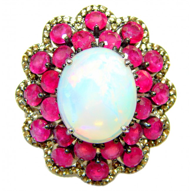 Endless Love Genuine 15.7 carat Ethiopian Opal Ruby .925 Sterling Silver handmade Ring size 9