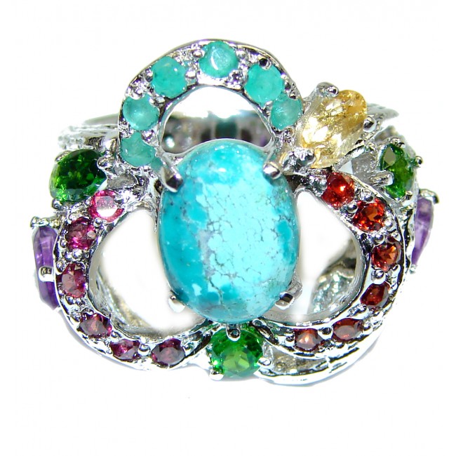 Green Hills Authentic Turquoise Emerald .925 Sterling Silver ring; s. 7 1/2