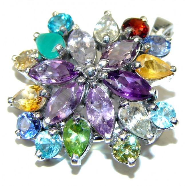 Spectacular Vintage style Beauty Multistone .925 Sterling Silver handmade LARGE Pendant - Brooch